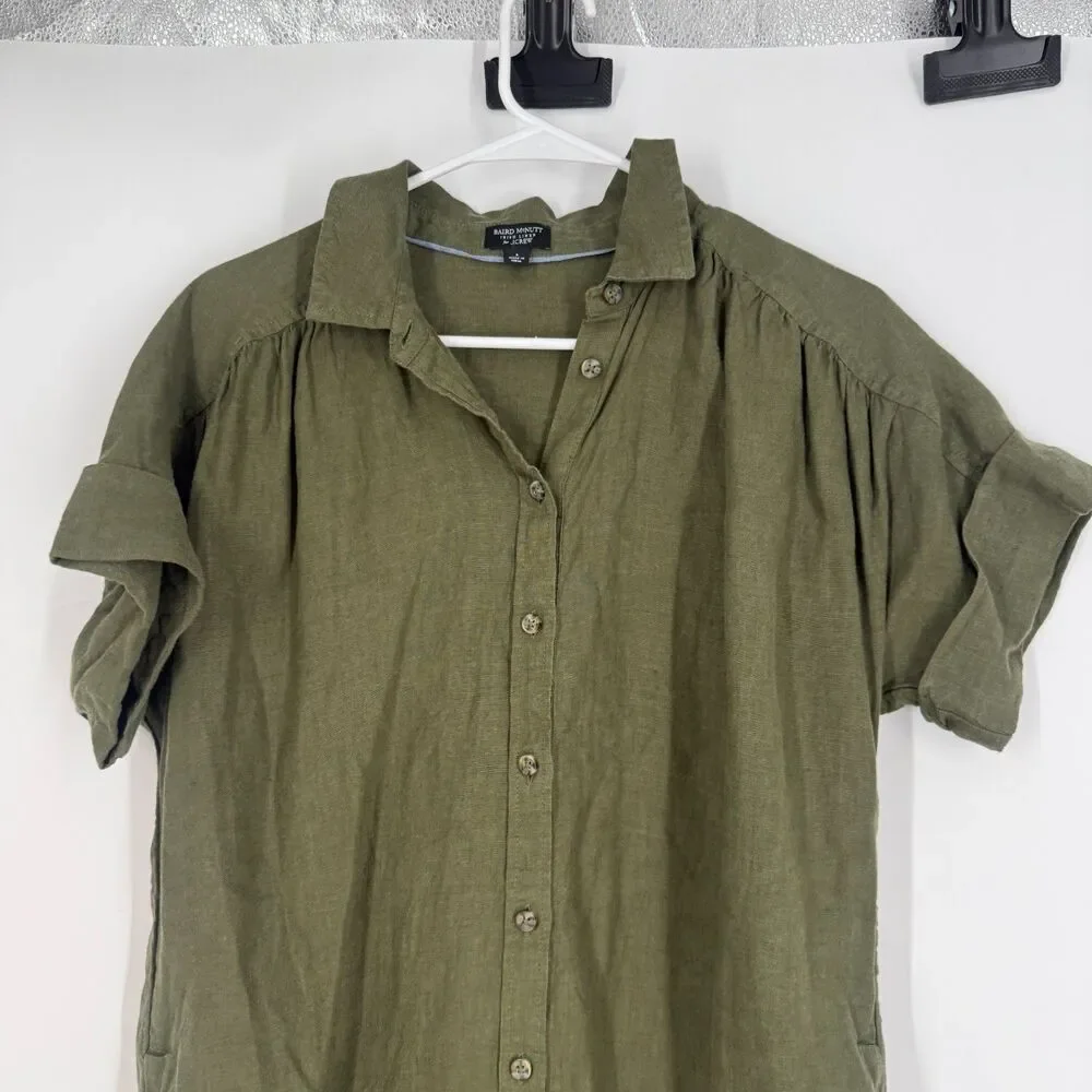 J.Crew Baird McNutt Shirt Dress Irish Linen Button Down Short Sleeve Green Sz S